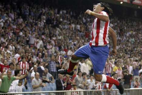 Falcao (Atlético de Madrid) celebra golo ao Gijon