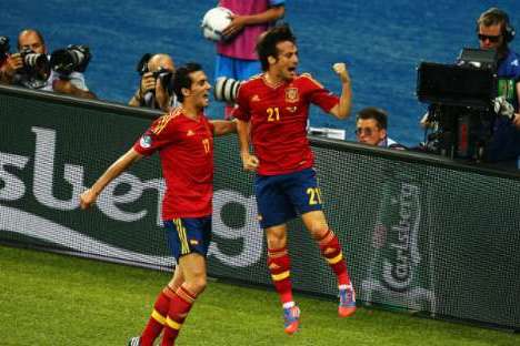 Espanha-Itália, final do Euro 2012: David Silva festeja o 1-0