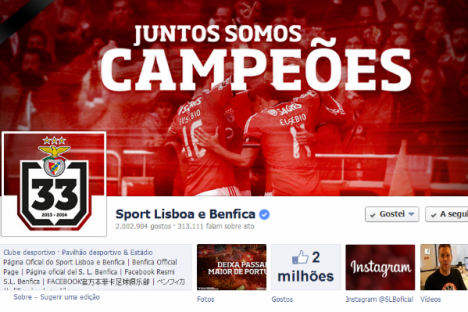 Página do Benfica no Facebook