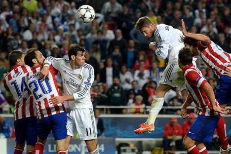 Sergio Ramos marca contra o Atl. Madrid (final Liga dos Campeões)
