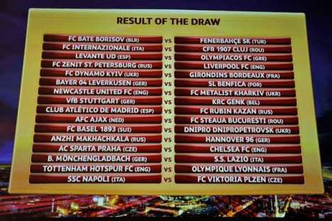 Liga Europa: sorteio no ecrã (dezembro 2012)
