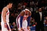 Carmelo Anthony sorri em jogo dos Knicks