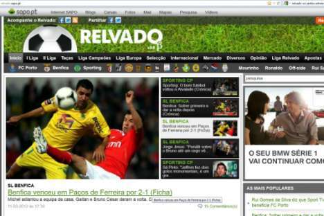 Relvado, home page a 12/03/12 